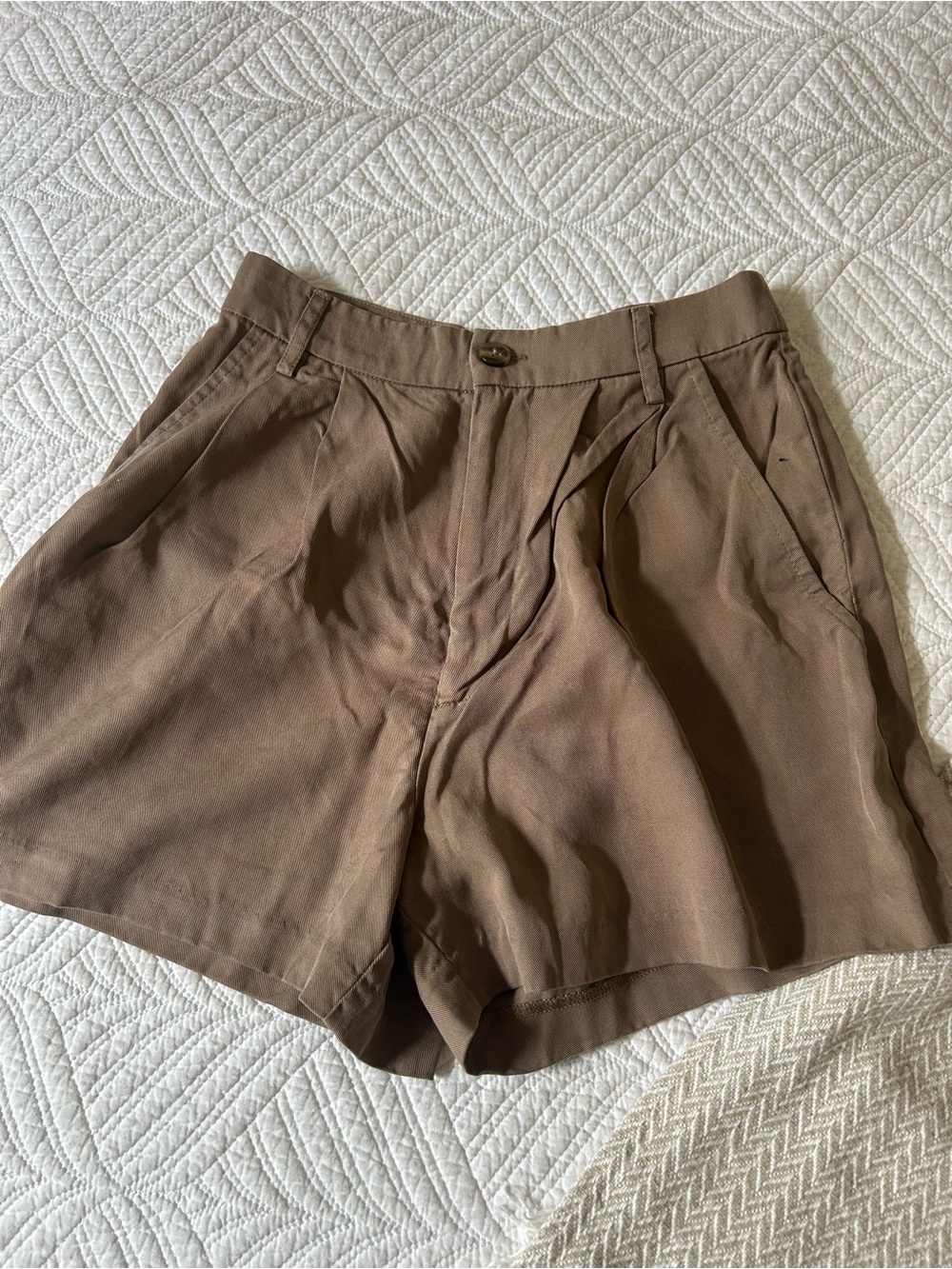 Reformation Brown High-Waist Pleated Shorts